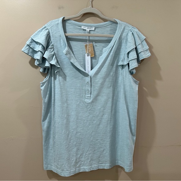 Jane and Delancey Tops - JANE AND DELANCEY Top Flutter Sleeve Stretch Button Green Womens Plus 2X Casual